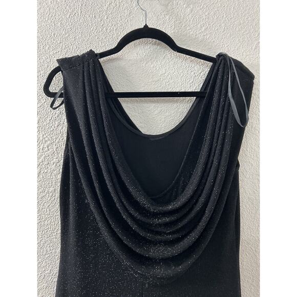 VTG Alex Evenings Cowl Neck Maxi Dress Womens 12 Black Metallic Gown Y2K Gothic - Picture 7 of 9